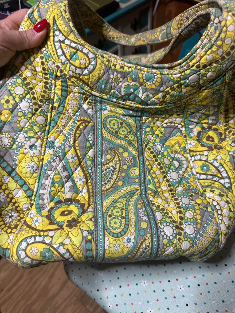 Quilted Floral Paisley Shoulder Bag - Yellow Green